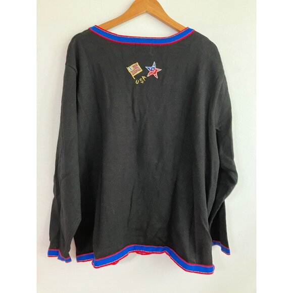 The Quacker Factory USA Patriotic Womens 2XL Black Button Cardigan Sweater Beads - Picture 9 of 11